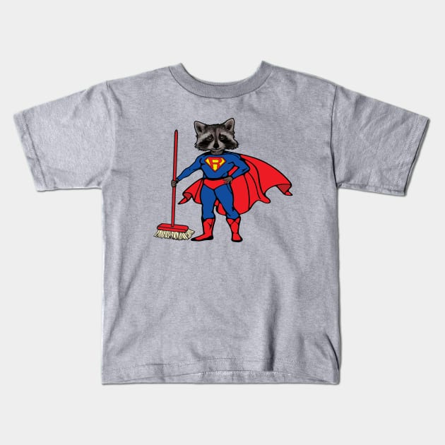 Super Raccoon Kids T-Shirt by sketchpets